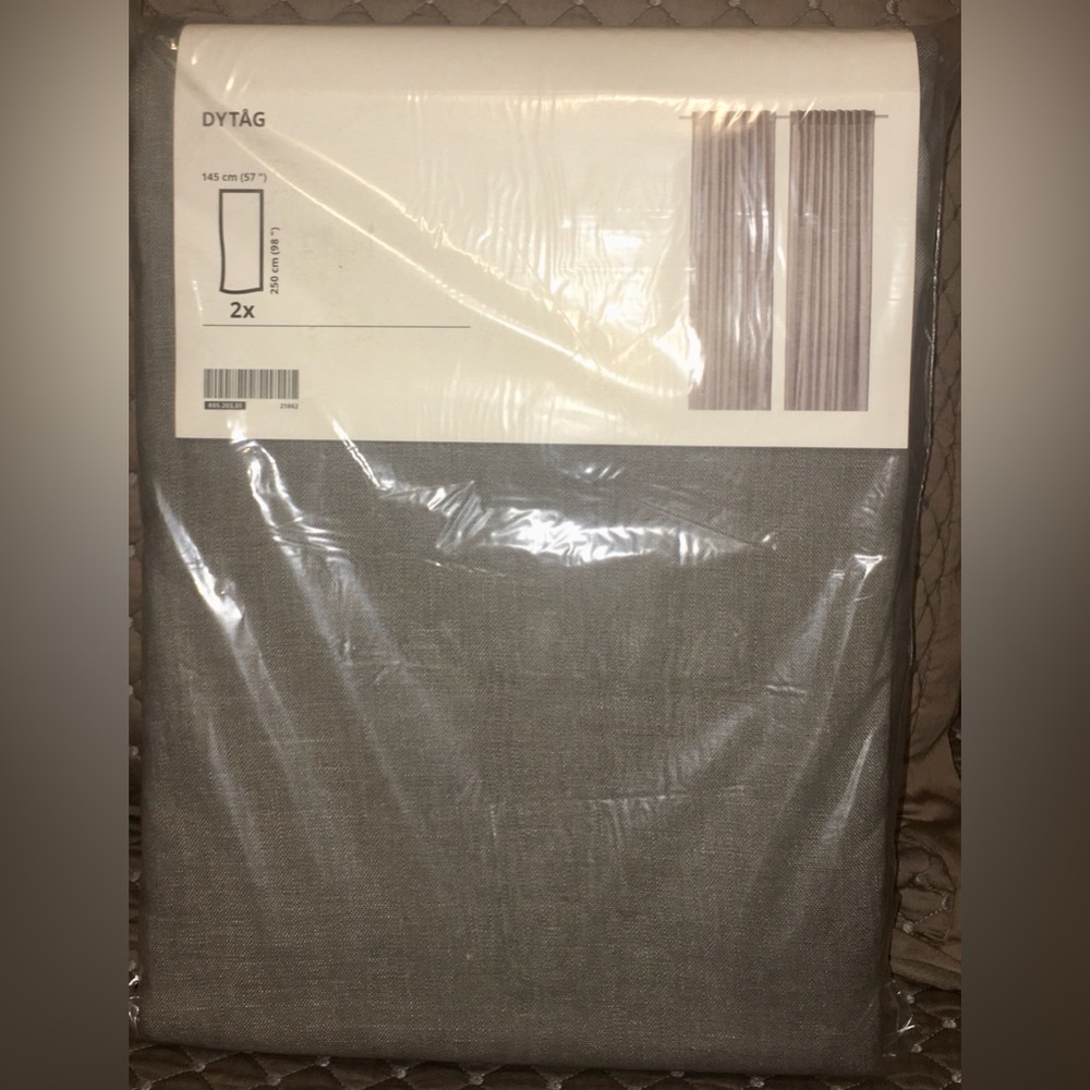NEW Ikea DYTAG Curtains 2 Panels (1 pair) 100% Linen 57" x 98" Grey Dytåg